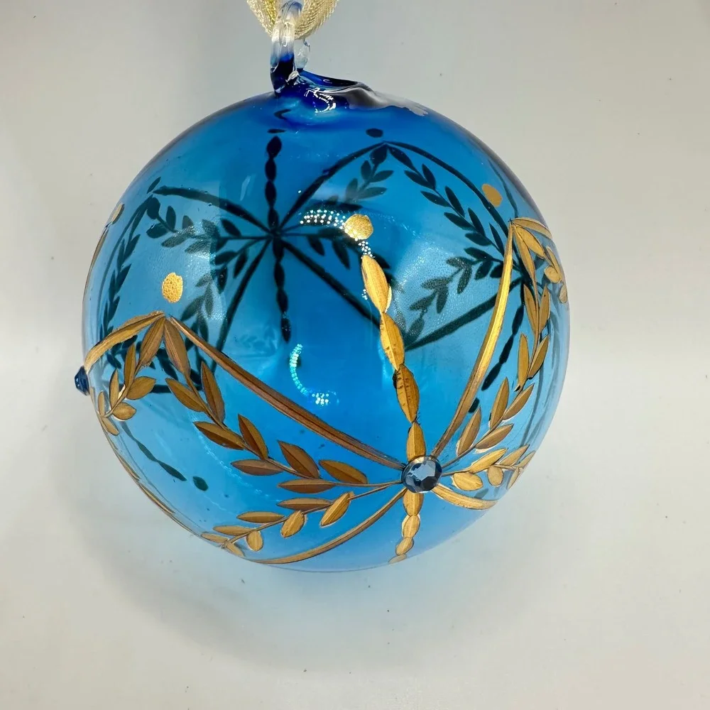 Roman Inc March Birthstone Family Tree Ornament Blue Glass Gold Hand Painted 3